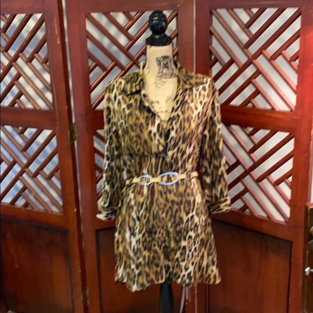 Leopard print shirt dress